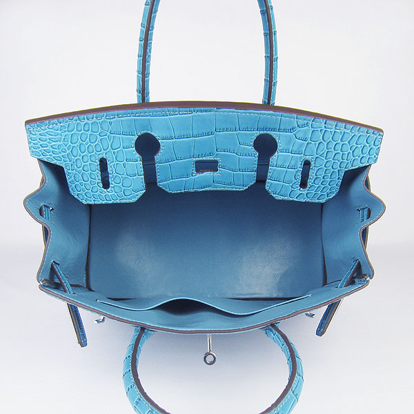 Replica Hermes Birkin 30CM Crocodile Veins Bag Blue 6088 On Sale - Click Image to Close